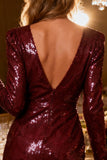 Sparkly Burgundy Sequin Bodycon Short Cocktail Dress with Sleeves