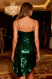 Sparkly Dark Green Sequin Spaghetti Straps Short Cocktail Dress