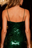 Sparkly Dark Green Sequin Spaghetti Straps Short Cocktail Dress