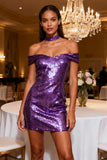 Sparkly Purple Sequin Bodycon Short Cocktail Dress