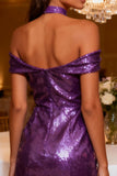 Sparkly Purple Sequin Bodycon Short Cocktail Dress