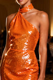 Sparkly Orange Sequin Bodycon Backless Short Cocktail Dress