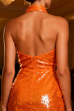 Sparkly Orange Sequin Bodycon Backless Short Cocktail Dress