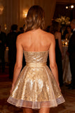Sparkly Gold Sequin A-Line Strapless Short Cocktail Dress