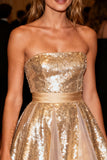 Sparkly Gold Sequin A-Line Strapless Short Cocktail Dress