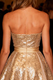 Sparkly Gold Sequin A-Line Strapless Short Cocktail Dress