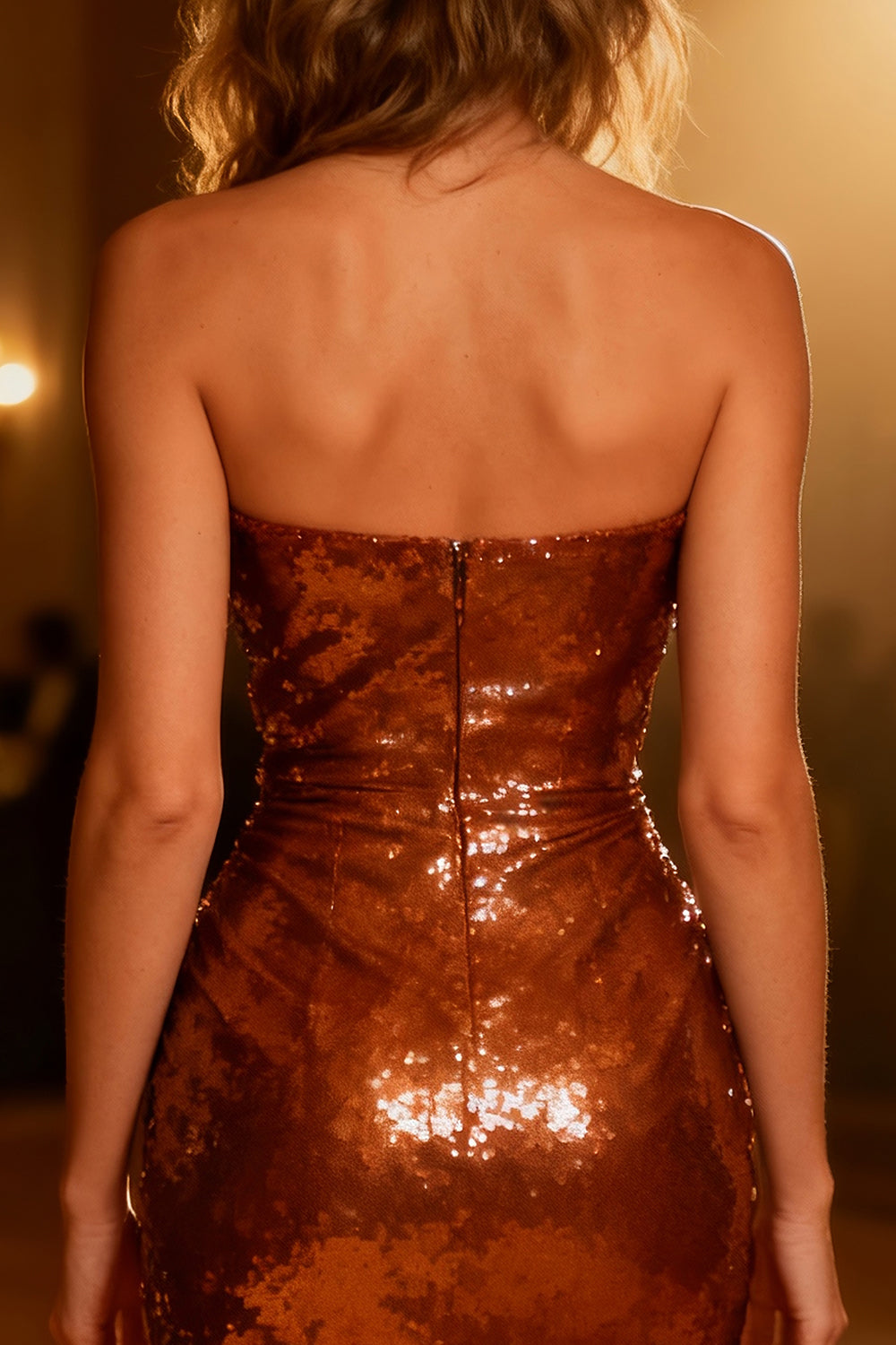 Sparkly Burnt Orange Sequin Bodycon Short Corset Cocktail Dress
