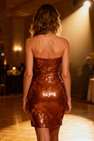 Sparkly Burnt Orange Sequin Bodycon Short Corset Cocktail Dress