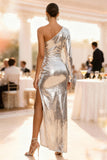 Sparkly Silver Sheath Sequin Long Holiday Party Dress with Sleeves