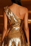 Sparkly Gold A-Line Sequin One Shoulder Short Cocktail Dress