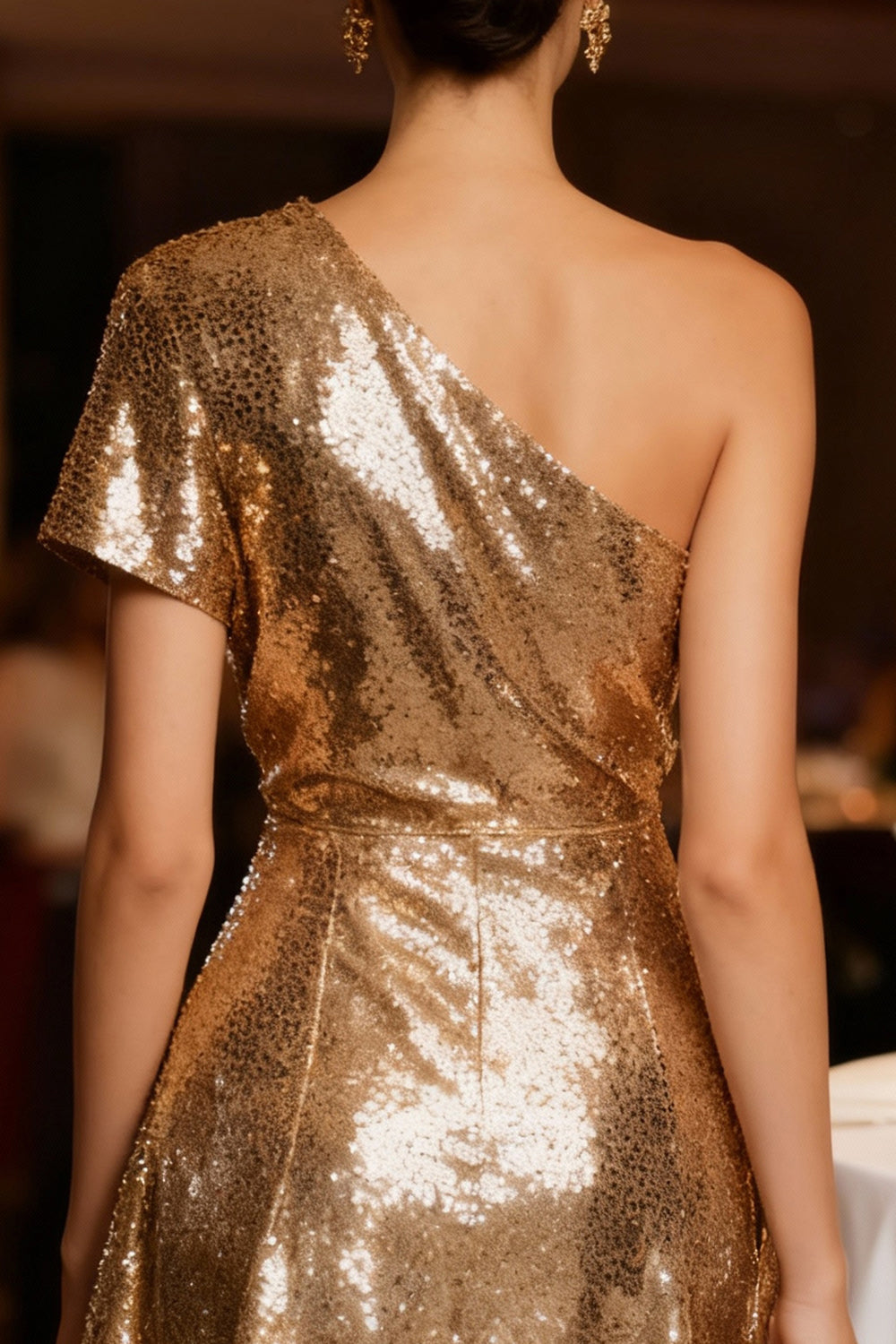 Sparkly Gold One Shoulder Sequin Short Cocktail Dress