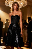 Sweetheart Sparkly Black Sequin A Line Short Corset Cocktail Dress