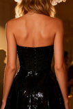 Sweetheart Sparkly Black Sequin A Line Short Corset Cocktail Dress