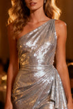 Sparkly Silver Bodycon One Shoulder Short Sequin Cocktail Dress
