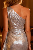 Sparkly Silver Bodycon One Shoulder Short Sequin Cocktail Dress