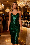 Sparkly Dark Green Bodycon Sequin Midi Cocktail Dress