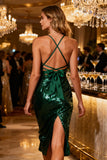 Sparkly Dark Green Bodycon Sequin Midi Cocktail Dress
