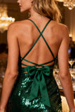 Sparkly Dark Green Bodycon Sequin Midi Cocktail Dress