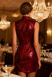 Sparkly Burgundy Bodycon Sequin Short Cocktail Dress