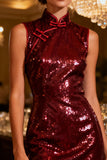 Sparkly Burgundy Bodycon Sequin Short Cocktail Dress