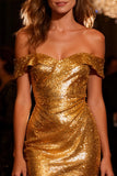 Sparkly Gold Sequin Midi Cocktail Party Dress with Ruffles