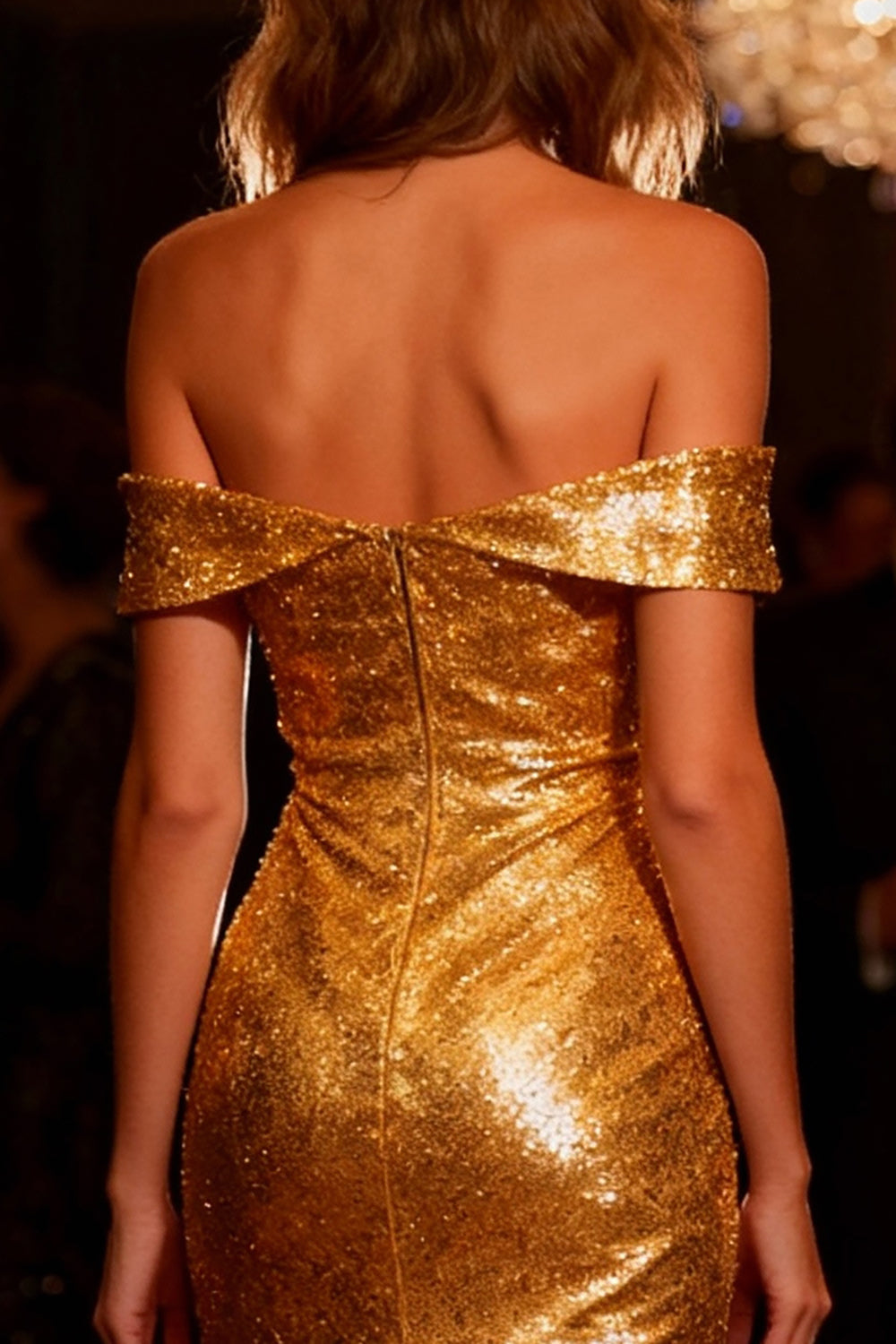 Zapakasa Women Sparkly Gold Sequin Midi Cocktail Party Dress with
