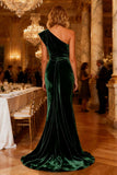 Dark Green Velvet Mermaid Long Holiday Party Dress with Cape