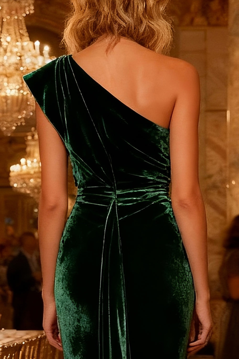 Zapakasa Women Dark Green Velvet Long Holiday Party Dress with Cape Mermaid One Shoulder Formal Dress Zapakasa Women Dark Green Velvet Long Holiday Party Dress with Cape Mermaid One Shoulder Formal Dress