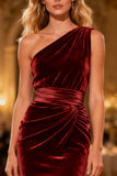 Burgundy Ruched Velvet Mermaid Long Holiday Party Dress
