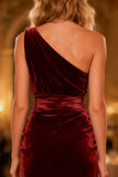 Burgundy Ruched Velvet Mermaid Long Holiday Party Dress