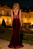Burgundy Mermaid Long Velvet Holiday Party Dress