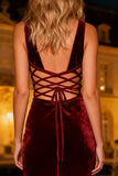 Burgundy Mermaid Long Velvet Holiday Party Dress