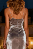 Silver Long Velvet Holiday Party Dress with Slit