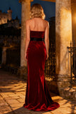 Burgundy Mermaid Long Velvet Holiday Party Dress with Bow