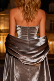Silver Mermaid Long Velvet Holiday Party Dress with Cape