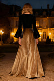 Black A-Line Flare Sleeves Long Velvet Holiday Party Dress