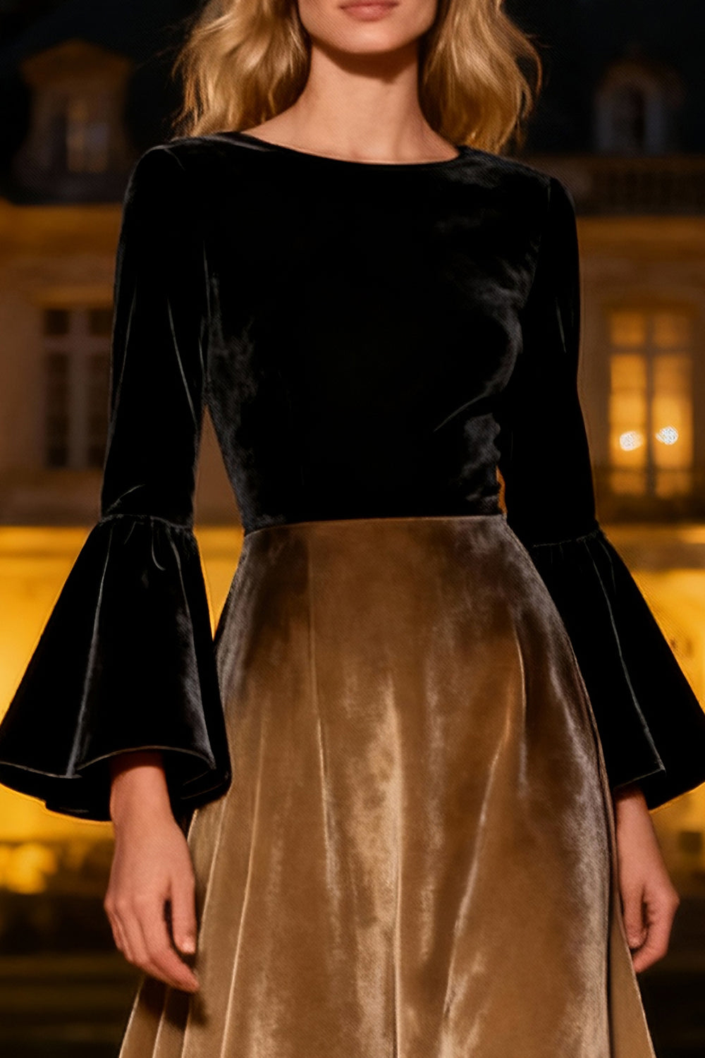 Zapakasa Women Black A-Line Long Velvet Holiday Party Dress Flare