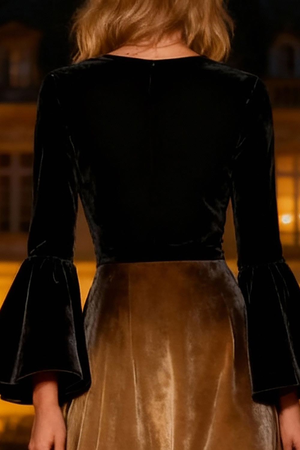 Black A-Line Flare Sleeves Long Velvet Holiday Party Dress