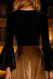 Black A-Line Flare Sleeves Long Velvet Holiday Party Dress