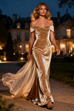 Champagne Mermaid Long Velvet Holiday Party Dress with Cape
