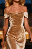 Champagne Mermaid Long Velvet Holiday Party Dress with Cape