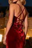 Burgundy Spaghetti Straps Long Mermaid Velvet Holiday Party Dress