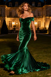 Dark Green Long Mermaid Velvet Holiday Party Dress with Pleats