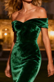 Dark Green Long Mermaid Velvet Holiday Party Dress with Pleats