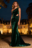 Dark Green Mermaid Long Velvet Holiday Party Dress with 3D Flower