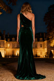 Dark Green Mermaid Long Velvet Holiday Party Dress with 3D Flower