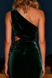 Dark Green Mermaid Long Velvet Holiday Party Dress with 3D Flower