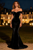 Black Mermaid Corset Long Velvet Holiday Party Dress