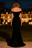 Black Mermaid Corset Long Velvet Holiday Party Dress