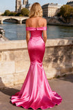 Sparkly Bright Pink Satin Mermaid Beaded Long Prom Dress